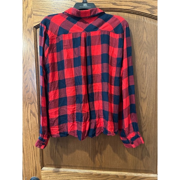Harper Heritage Womens XL Red Black Plaid Button Up Long Sleeve Twist Front - Picture 2 of 3